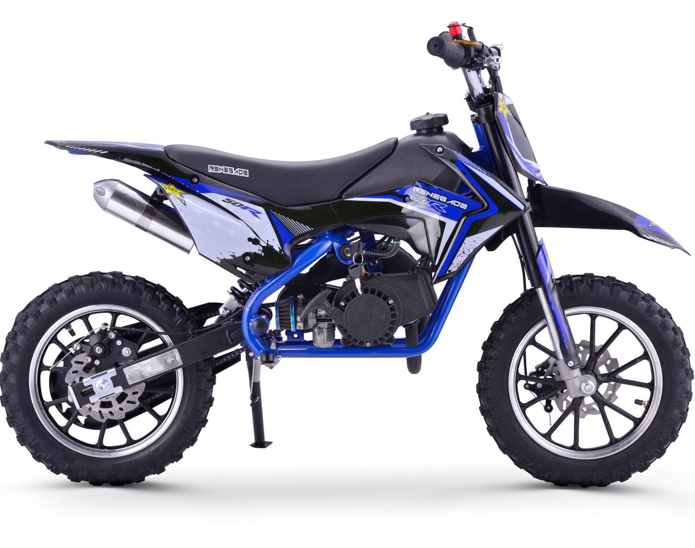 Blue 2 Stroke 50cc Compact Dirt Bike Motorbike With Restrictor Kids 