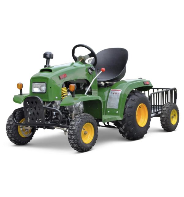 Kids Green Petrol Ride-on Tractor 110cc 4 Stroke with Free Metal Trailer